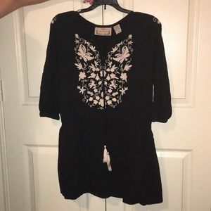 Black Dress with Floral pattern, cinch waist